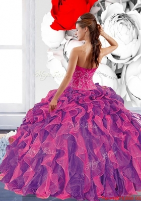 Multi Colored Sweetheart 2015 Quinceanera Dress with Appliques and Ruffles