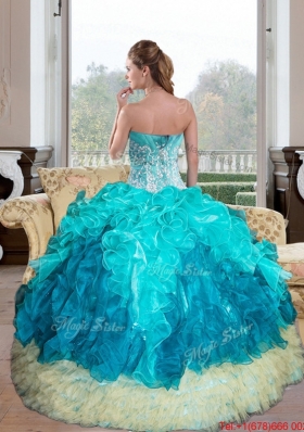 Multi Colored Sweetheart Multi Color 2015 Quinceanera Gown with Appliques and Ruffles