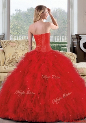 2015 Exquisite Sweetheart Red Quinceanera Dresses with Appliques and Ruffles