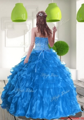 2015 Most Popular Blue Quinceanera Dress with Ruffles and Beading