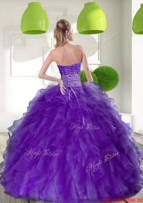 Designer Beading and Ruffles Sweetheart 2015 Quinceanera Dresses in Purple