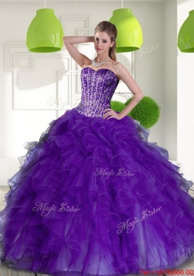 Designer Beading and Ruffles Sweetheart 2015 Quinceanera Dresses in Purple