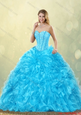 Luxurious Aqua Blue Detachable Quinceanera Dresses with Beading