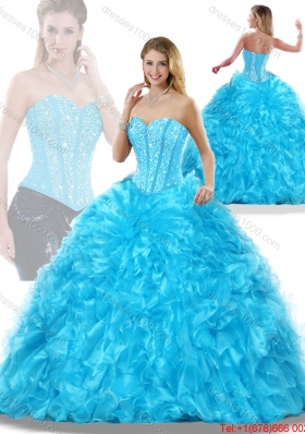 Luxurious Aqua Blue Detachable Quinceanera Dresses with Beading