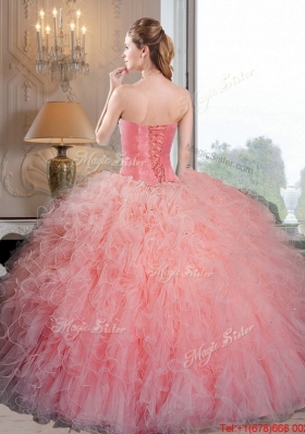 Most Popular Baby Pink Organza Quinceanera Dresses with Beading and Ruffles