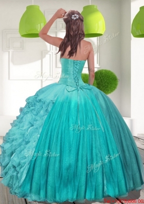 Most Popular Beading and Ruffles Strapless Aqua Blue Quinceanera Dresses for 2015