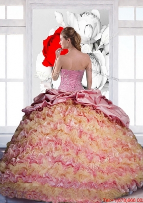 Most Popular Pick Ups and Ruffles Sweetheart 2015 Quinceanera Dresses in Multi Color