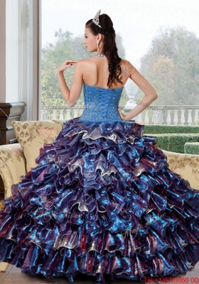 Multi Colored Beading and Ruffled Layers Sweetheart Quinceanera Dresses for 2015