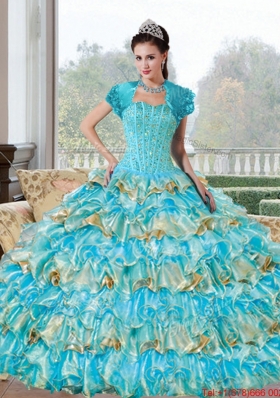 Multi Colored Beading and Ruffled Layers Sweetheart Quinceanera Dresses for 2015