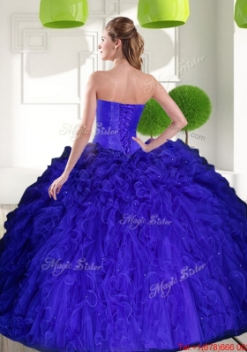 New Style Peacock Blue Sweetheart Beading Ball Gown Quinceanera Dress with Ruffles