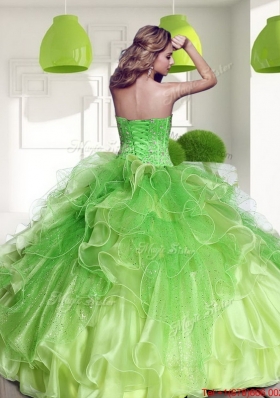 Remarkable Spring Green 2015 Quinceanera Dress with Beading and Ruffles