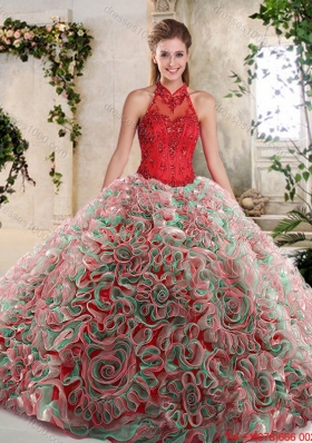 Hot Sale Appliques and Ruffles Sweet 16 Dresses with Halter Top