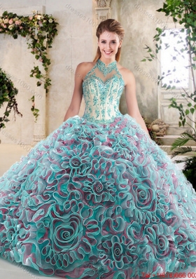 Hot Sale Appliques and Ruffles Sweet 16 Dresses with Halter Top