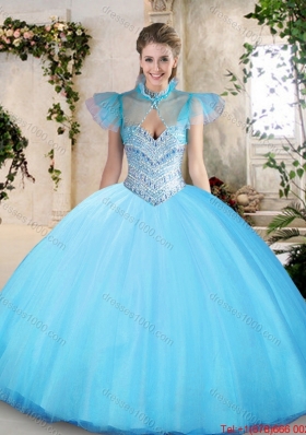 Modest Sweetheart Aqua Blue Quinceanera Dresses with Beading for 2016