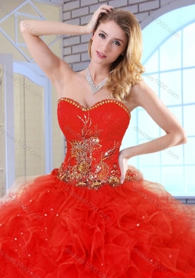 2015 Fall Beautiful Red Quinceanera Dresses with Appliques and Ruffles