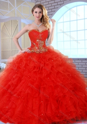 2015 Fall Beautiful Red Quinceanera Dresses with Appliques and Ruffles