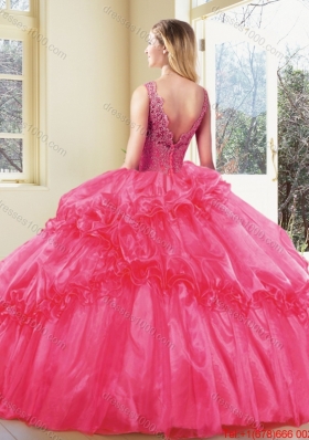 2016 Modest V Neck Quinceanera Dresses with Appliques and Ruffles