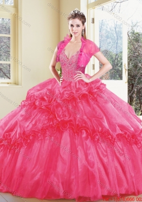 2016 Modest V Neck Quinceanera Dresses with Appliques and Ruffles