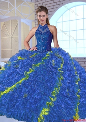 2016 Perfect High Neck Appliques Sweet 16 Dresses in Multi Color