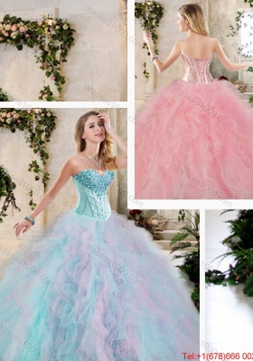 2016 Perfect Multi Color Sweet 16 Dresses with Beading and Ruffles