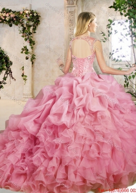 2016 Popular Brush Train Quinceanera Dresses with Appliques and Ruffles