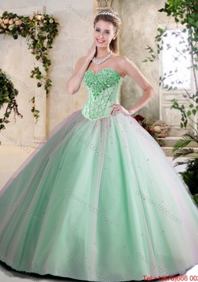 Cheap Beading Quinceanera Dresses in Apple Green