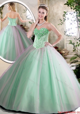 Cheap Beading Quinceanera Dresses in Apple Green