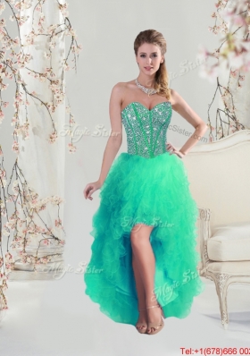 Comfortable High Low Beaded and Ruffles Apple Green Prom Dresses for 2016