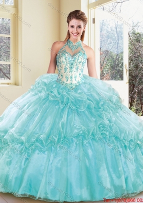 Elegant Halter Top Quinceanera Dresses with Appliques and Ruffles