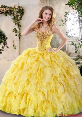 Elegant Yellow Quinceanera Dresses with Beading and Ruffles