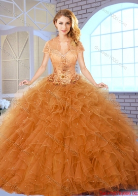 Fall Fashionable Appliques Sweet 16 Dresses in Champagne