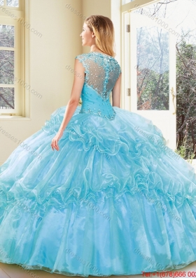 Fashionable Beading and Ruffles Quinceanera Dresses in Aqua Blue