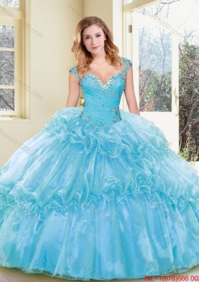 Fashionable Beading and Ruffles Quinceanera Dresses in Aqua Blue