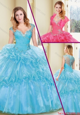 Fashionable Beading and Ruffles Quinceanera Dresses in Aqua Blue