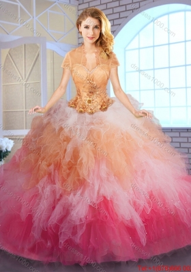 Latest Winter Appliques and Ruffles Quinceanera Dresses in Multi Color