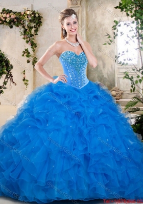 Popular Beading and Ruffles Quinceanera Dresses in Blue