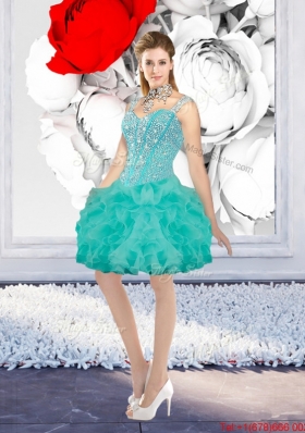 Sexy Ball Gown Beaded Prom Dresses with Straps in Turquoise