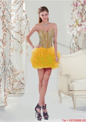 2015 Fall Detachable Sweetheart Yellow Modest Quinceanera Dresses with Beading and Ruffles