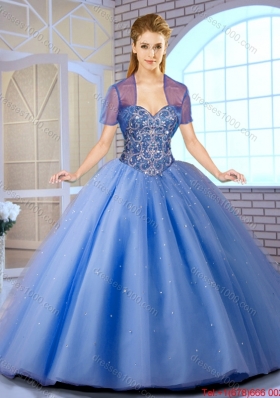 2015 Fall New Style Beading Sweetheart Quinceanera Dresses in Aqua Blue