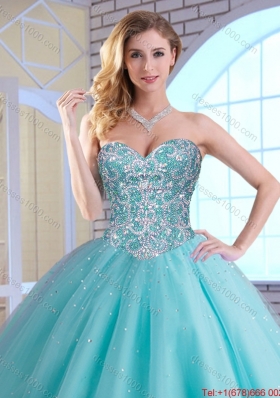 2015 Fall New Style Beading Sweetheart Quinceanera Dresses in Aqua Blue