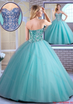 2015 Fall New Style Beading Sweetheart Quinceanera Dresses in Aqua Blue