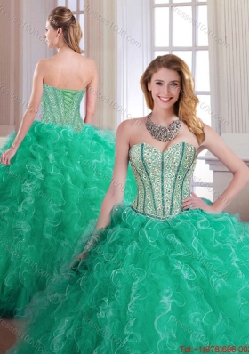 2015 Fall Perfect Turquoise Quinceanera Dresses with Beading and Ruffles