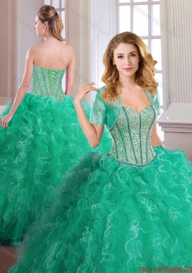 2015 Fall Perfect Turquoise Quinceanera Dresses with Beading and Ruffles