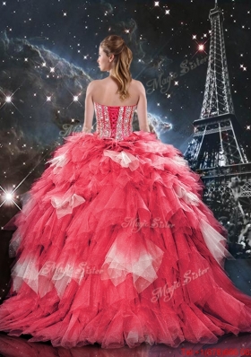 2015 Summer Popular Beaded Ball Gown Quinceanera Dresses with Brush Train