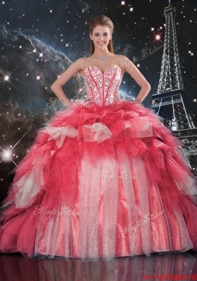 2015 Summer Popular Beaded Ball Gown Quinceanera Dresses with Brush Train