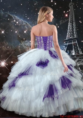 2015 Winter Perfect Sweetheart Beaded Quinceanera Dresses in White and Purple