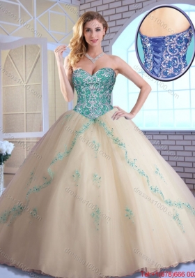 2016 Pretty Champagne Quinceanera Dresses with Appliques and Beading