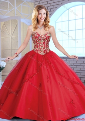 2016 Spring Exclusive Red Sweetheart Sweet 16 Dresses with Beading and Appliques