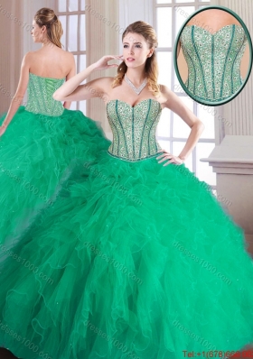 Cheap 2016 Spring Beading and Ruffles Quinceanera Gowns in Green