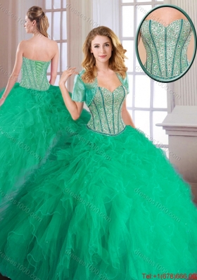 Cheap 2016 Spring Beading and Ruffles Quinceanera Gowns in Green